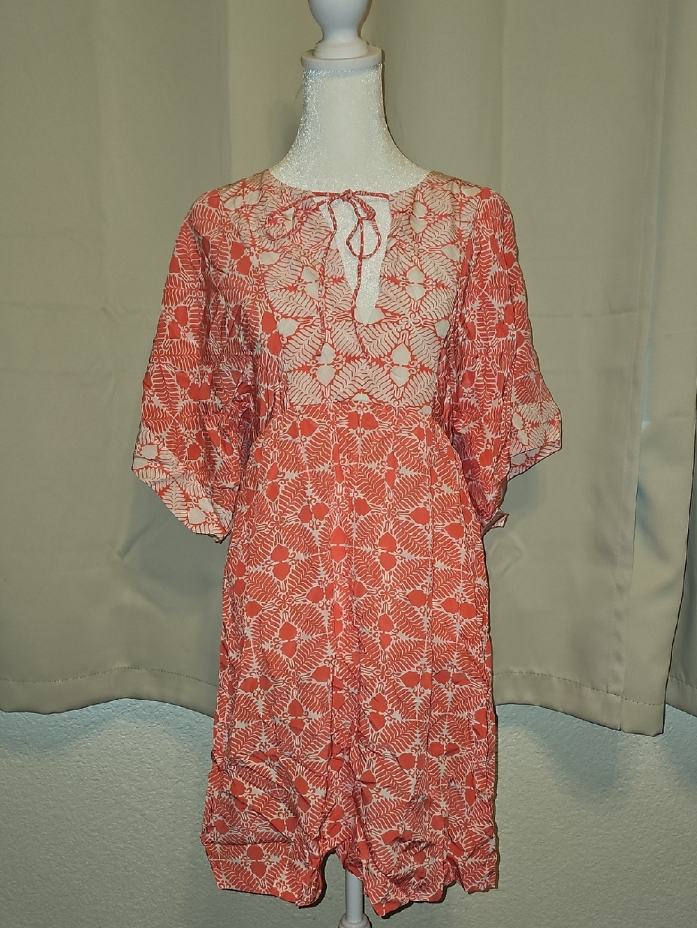Moon & Meadow Coral Floral Tie-Neck Women’s Xs Silk Dress